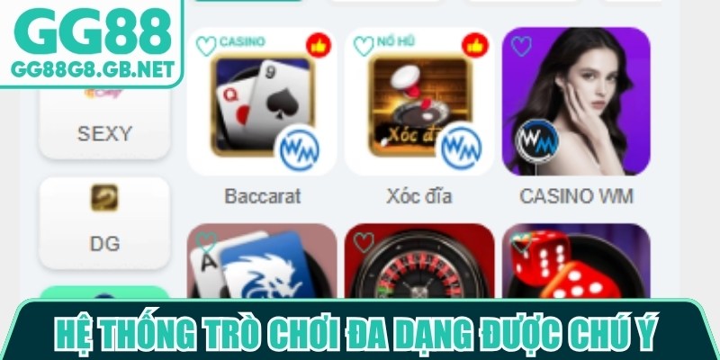 Hệ thống tr&ograve; chơi đa dạng rất được ch&uacute; &yacute; khi tham khảo review GG88 Voz